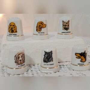 Vintage Porcelain Dog Breed Thimble Set - Six Decorative Thimbles